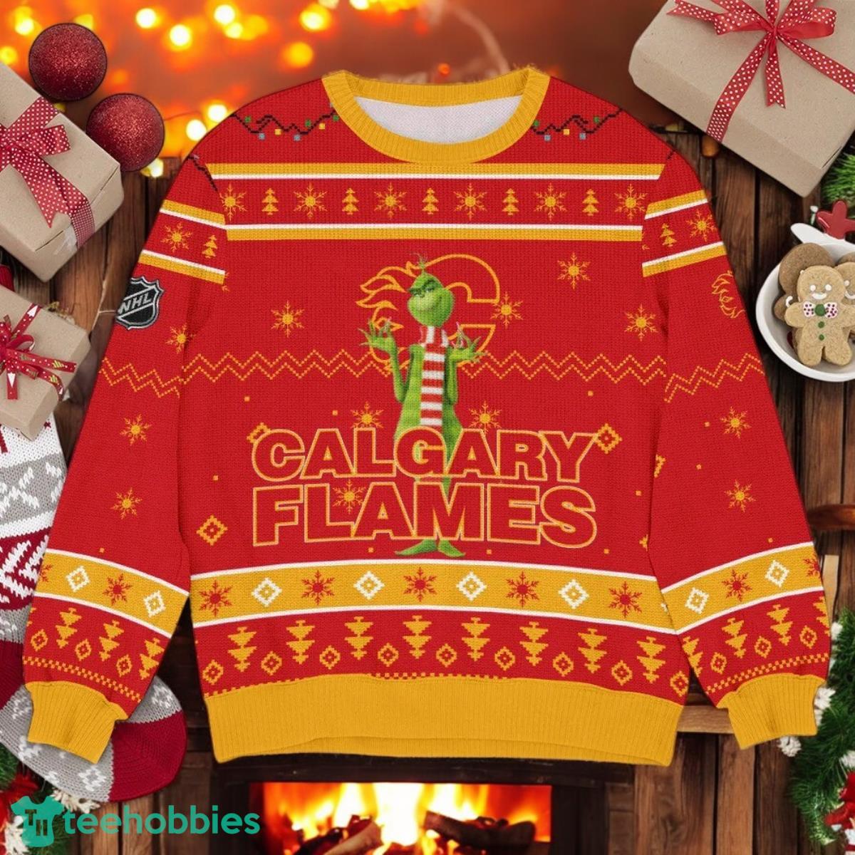 Calgary Flames NHL Grinch Ugly Christmas Sweater Team Holiday Christmas Gift