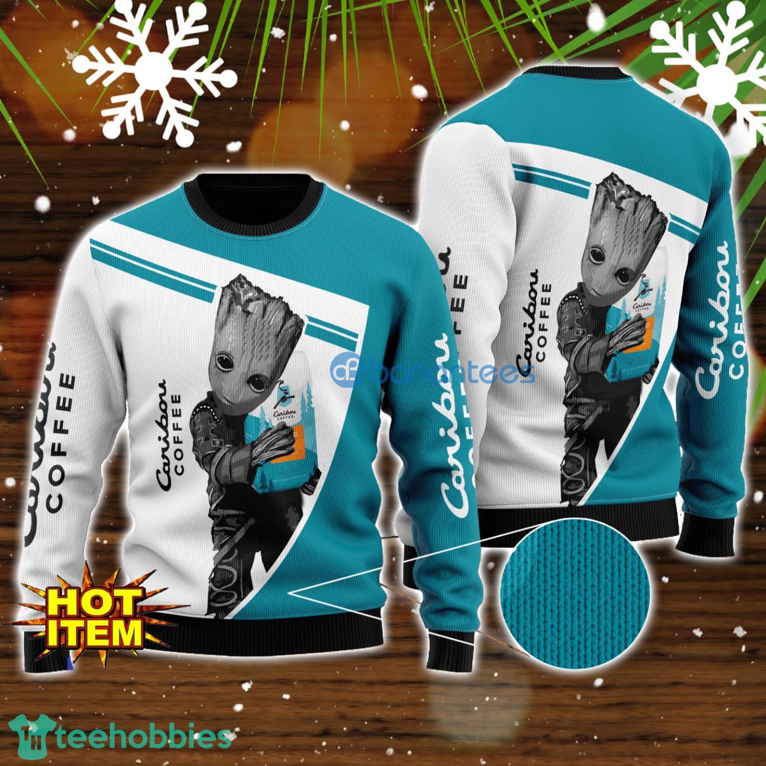 Caribou Coffee And Baby Groot 3D Ugly Christmas Sweater For Men And Women Christmas Gift