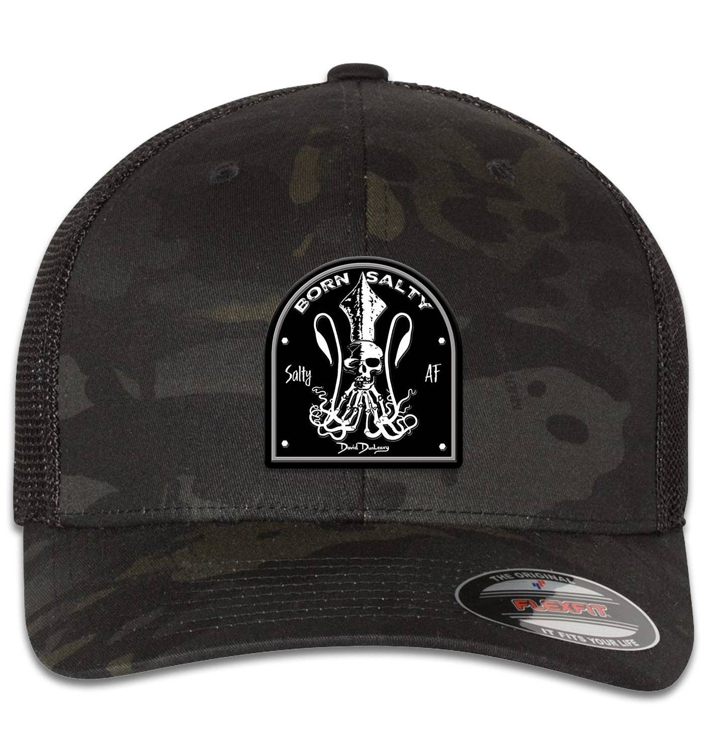 Born Salty Skull Kraken 6 Panel Trucker Snap Back Hat Multicam Black Black Unisex , , , Long Sleeve Tee