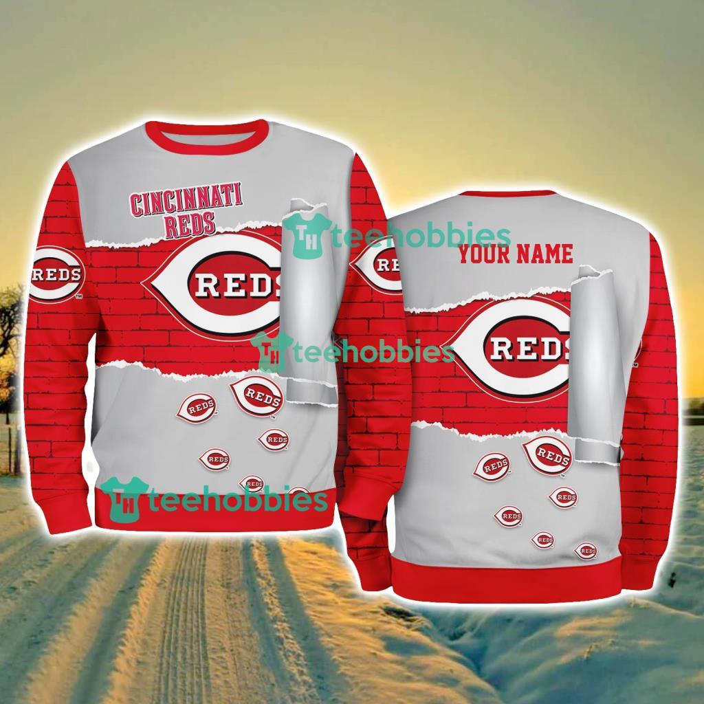 Cincinnati Reds MLB Sporty Color Custom Name Christmas Ugly Sweater Gift For Fans
