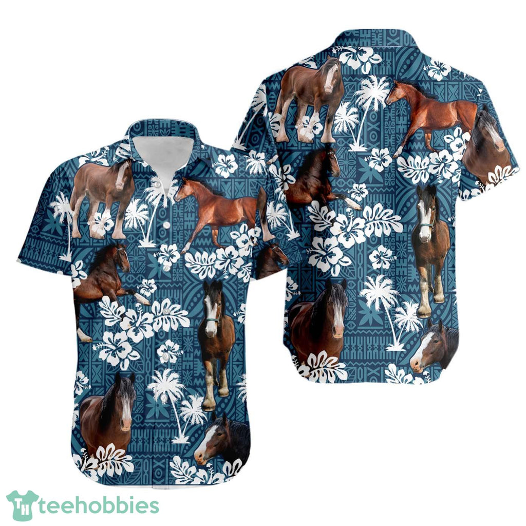 CLYDESDALE HORSE Blue Tribal Hawaiian Shirt