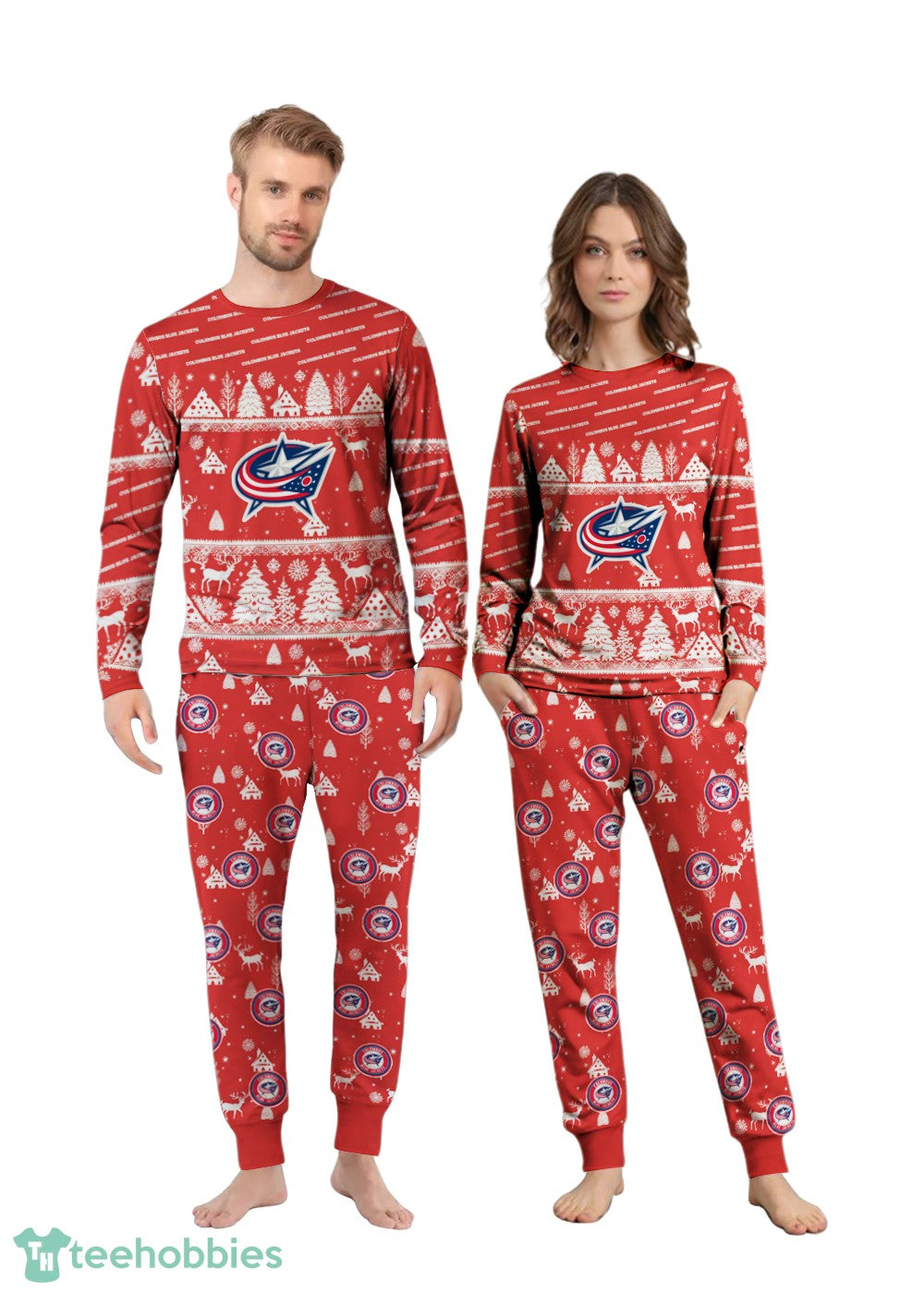 Columbus Blue Jackets Christmas Pattern Family Matching Pajamas Sets Best Gift For Christmas