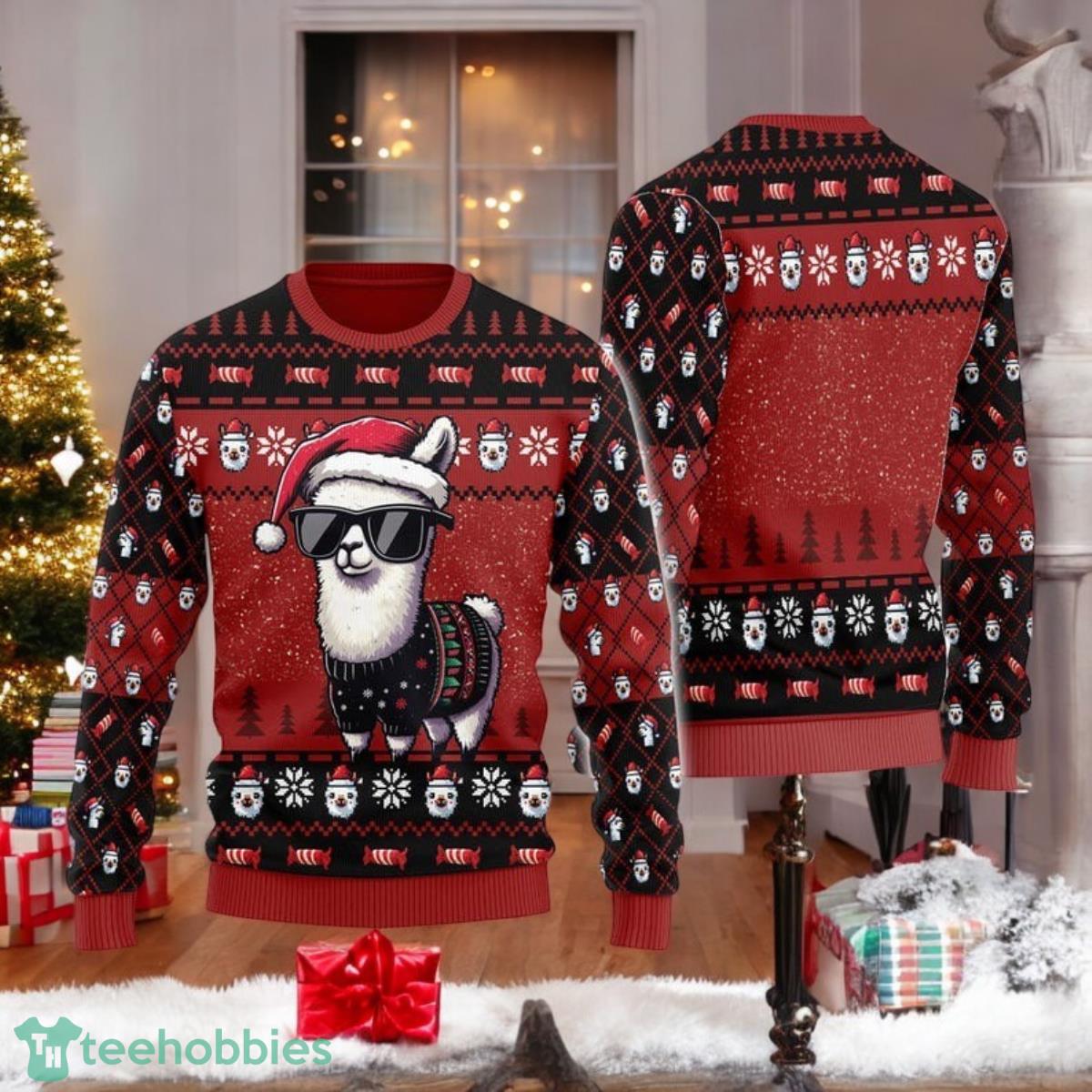 Cool Llama Glasses Ugly Christmas Sweater Alpaca Wearing Sweater