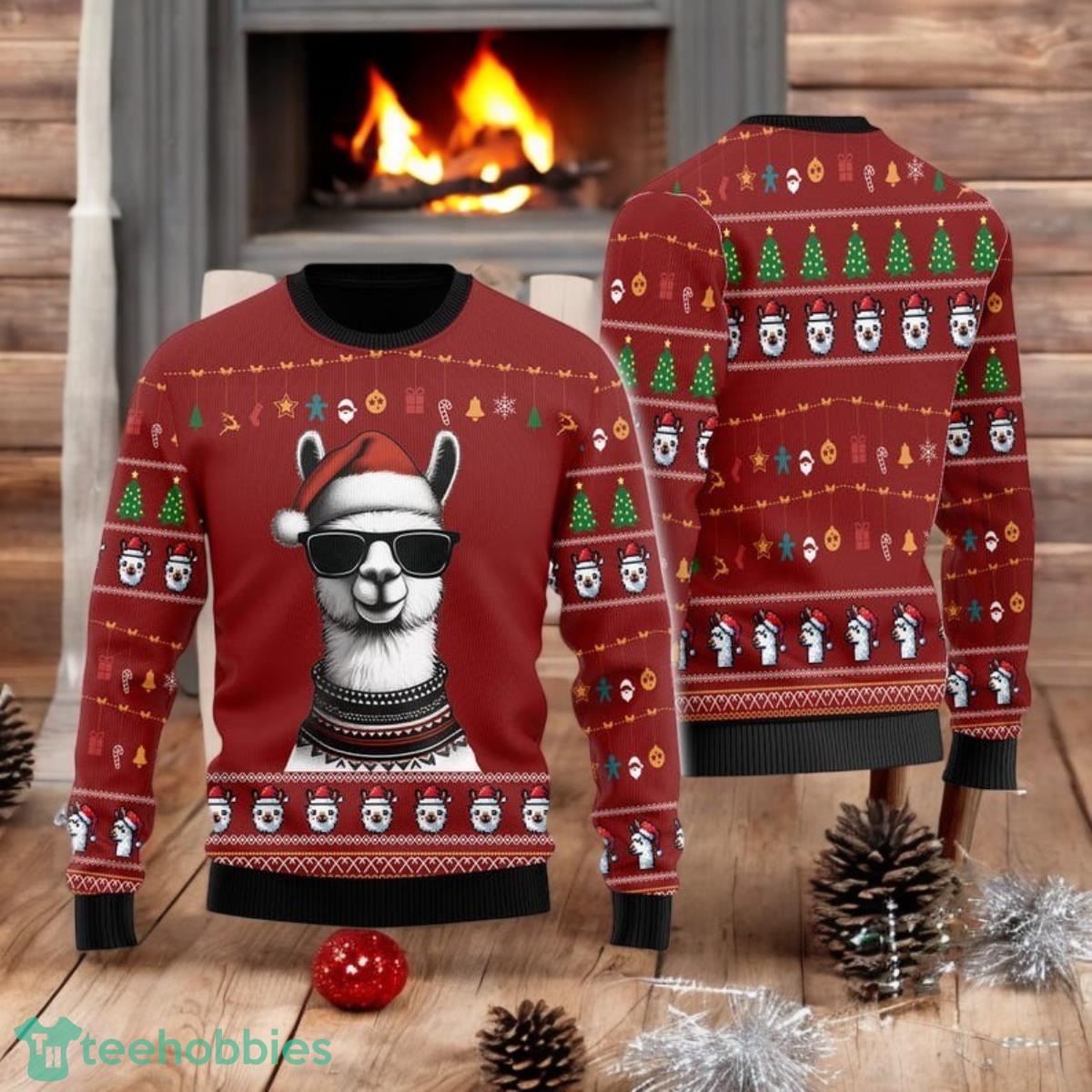 Cool Llama Ugly Christmas Sweater Alpaca Santa Glasses Holiday All Over Print 3D Sweater
