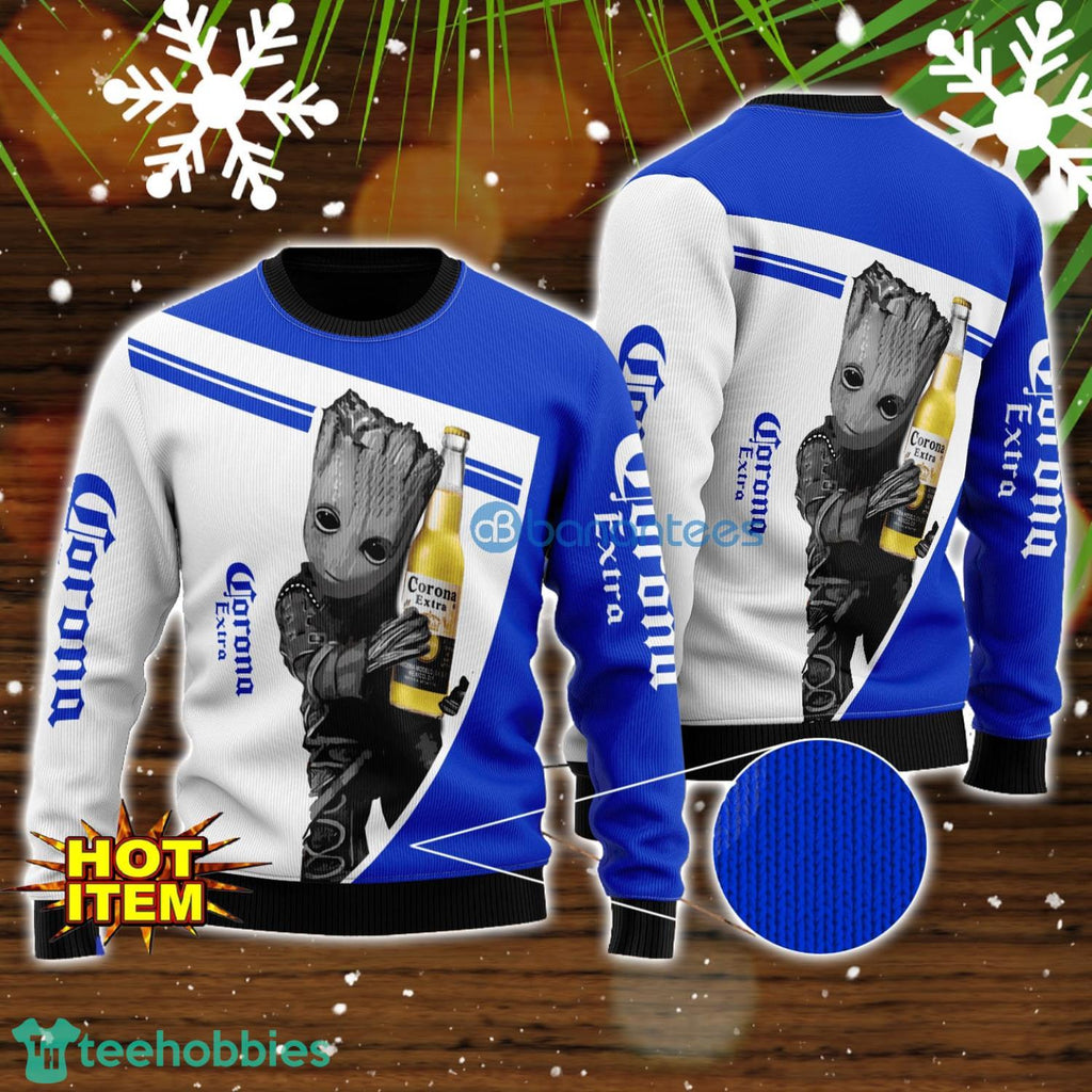 Corona Extra Beer And Baby Groot 3D Ugly Christmas Sweater For Men And Women Christmas Gift