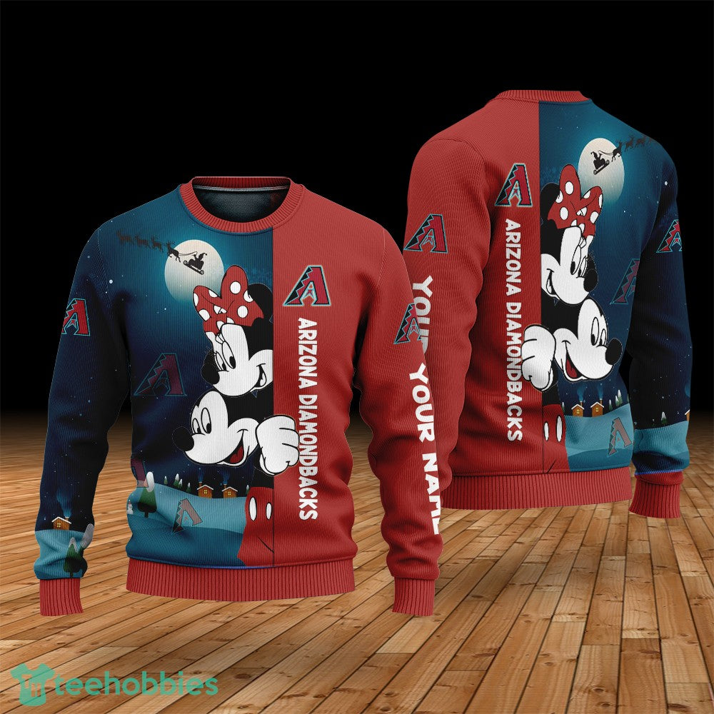 Custom Name Arizona Diamondbacks Cartoon Mouse Couple Christmas 3D Sweater