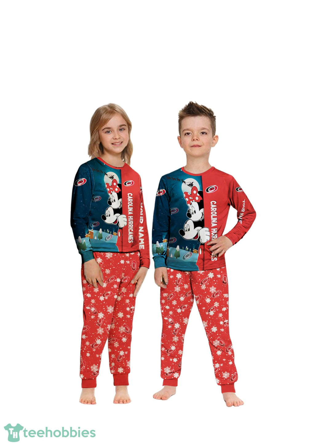 Custom Name Carolina Hurricanes Cartoon Mouse Couple Christmas Matching Pajamas Set