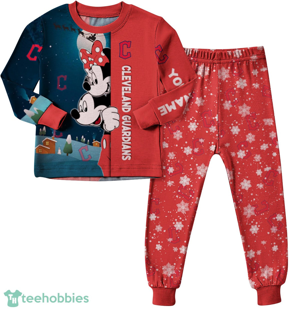 Custom Name Cleveland Guardians Cartoon Mouse Couple Christmas Matching Pajamas Set