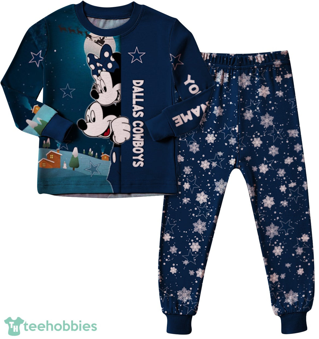 Custom Name Dallas Cowboys Cartoon Mouse Couple Christmas Matching Pajamas Set