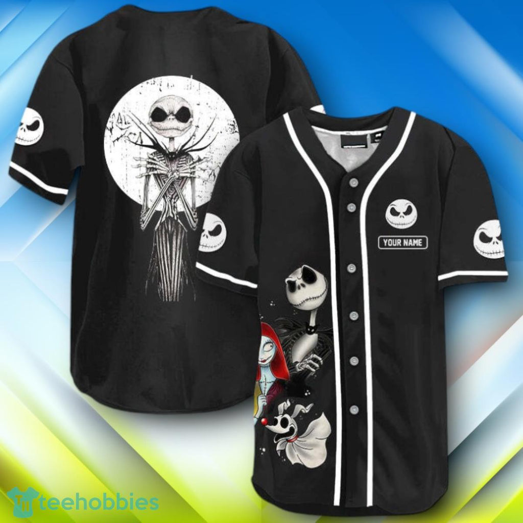 Custom Name Jack Sally And Zero Black Halloween Baseball Jersey Style Gift