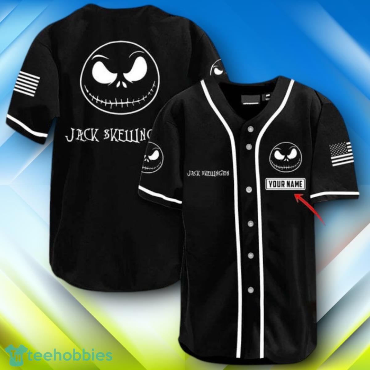 Custom Name Jack Skellington American Flag 4th Of July Halloween Baseball Jersey Style Gift