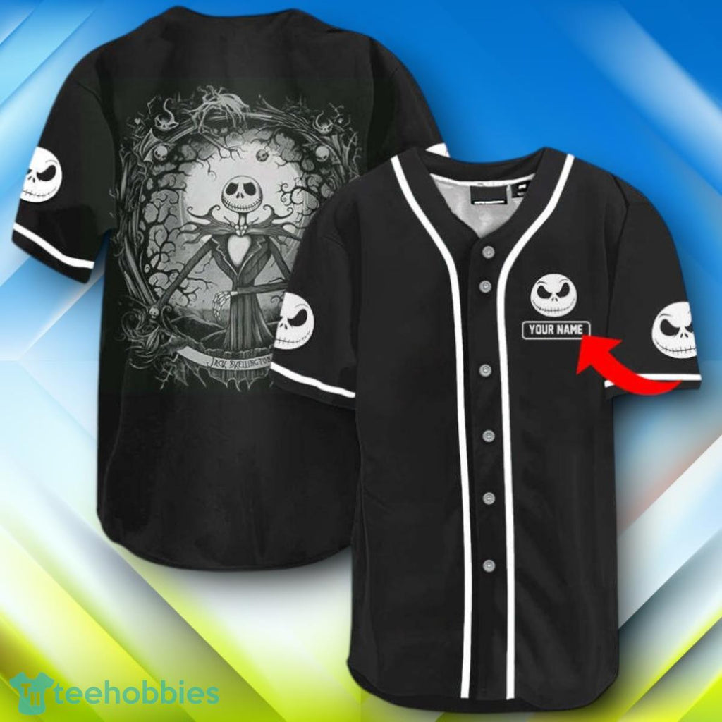 Custom Name Jack Skellington Black Halloween Baseball Jersey Style Gift