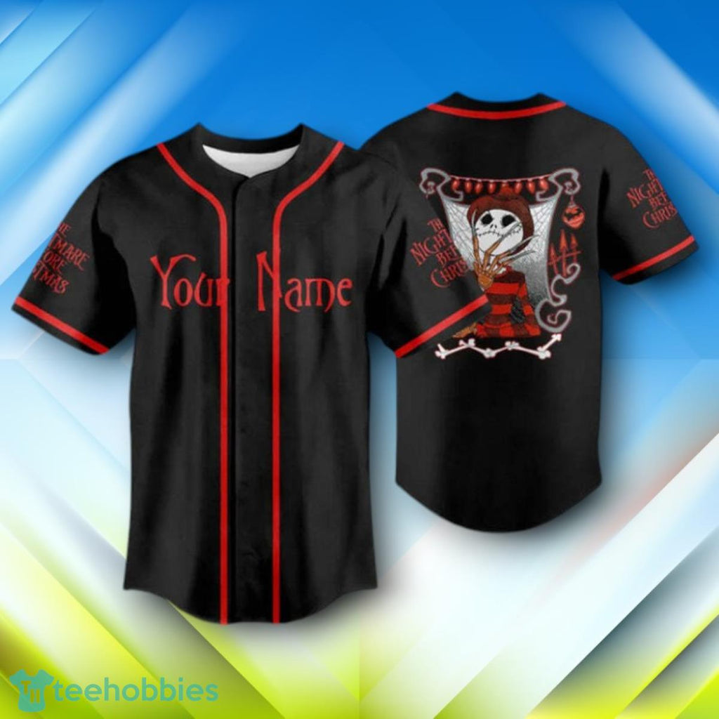 Custom Name Jack Skellington Red Black Halloween Baseball Jersey Style Gift
