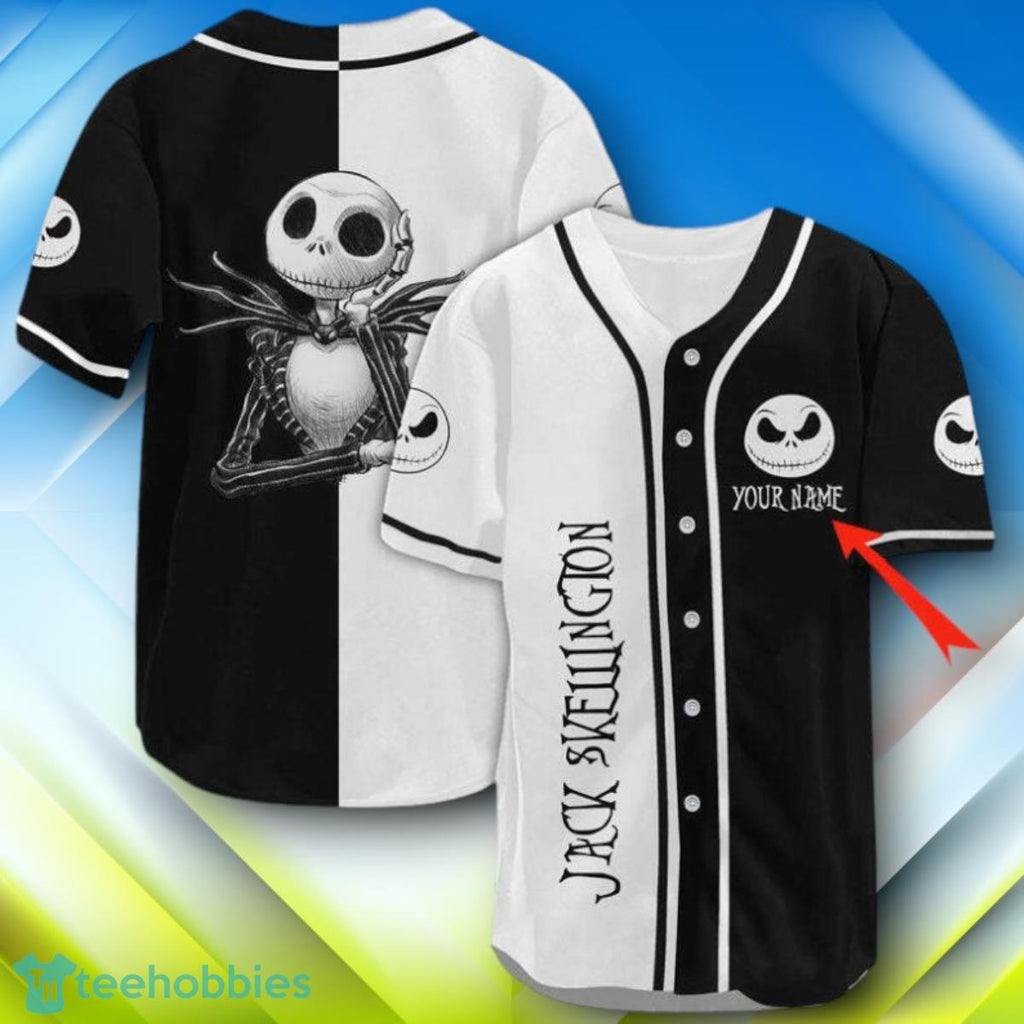 Custom Name Jack Skellington White Black Halloween Baseball Jersey Style Gift