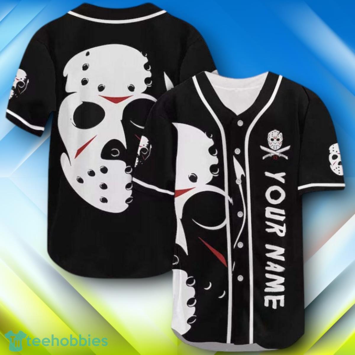 Custom Name Jason Voorhees Mask Black Halloween Baseball Jersey Style Gift