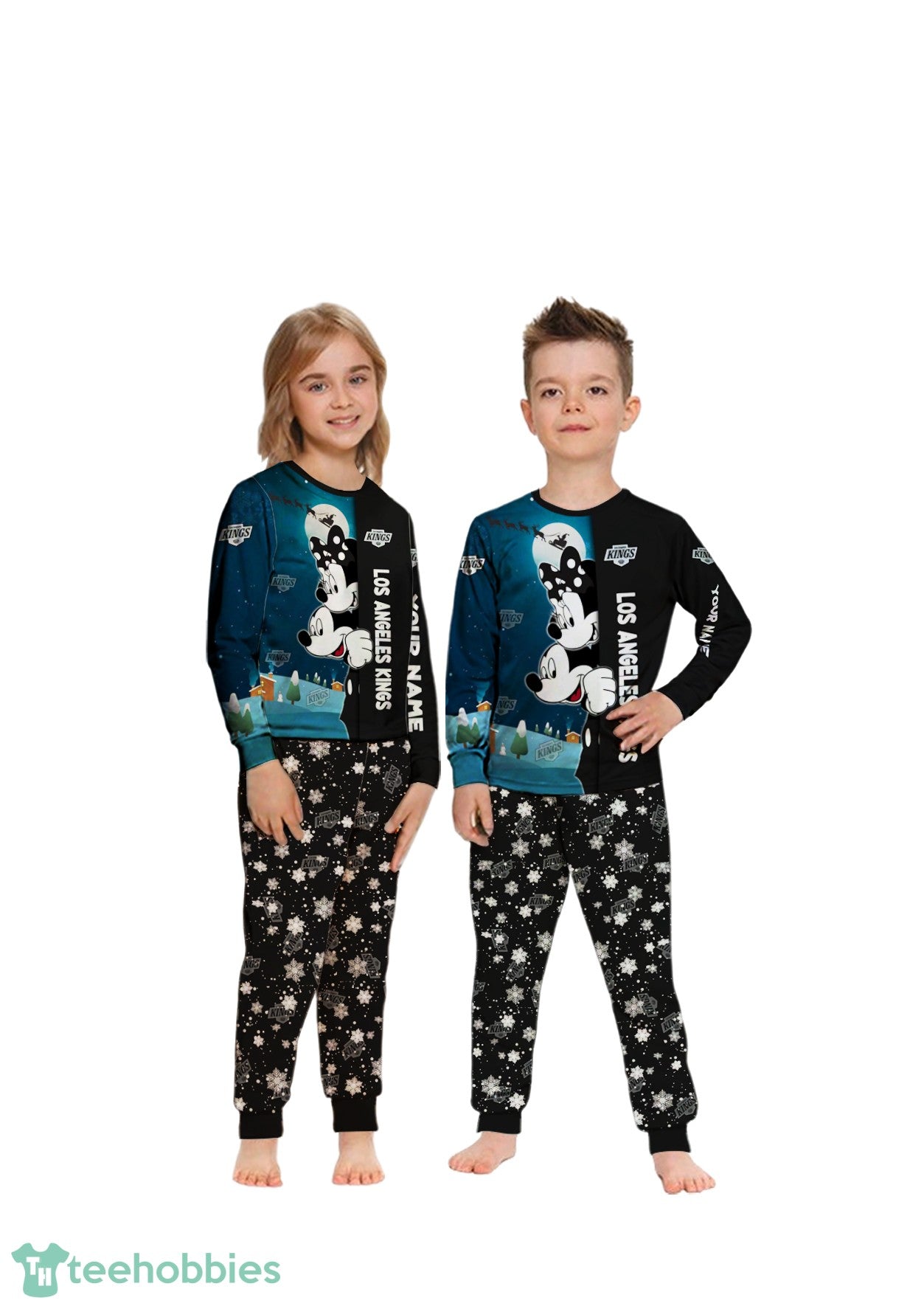 Custom Name Los Angeles Kings Cartoon Mouse Couple Christmas Matching Pajamas Set
