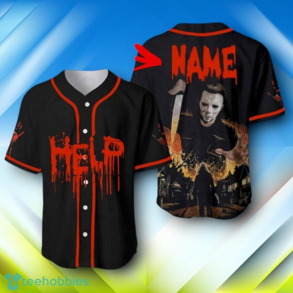 Custom Name Michael Myers Help Halloween Baseball Jersey Style Gift