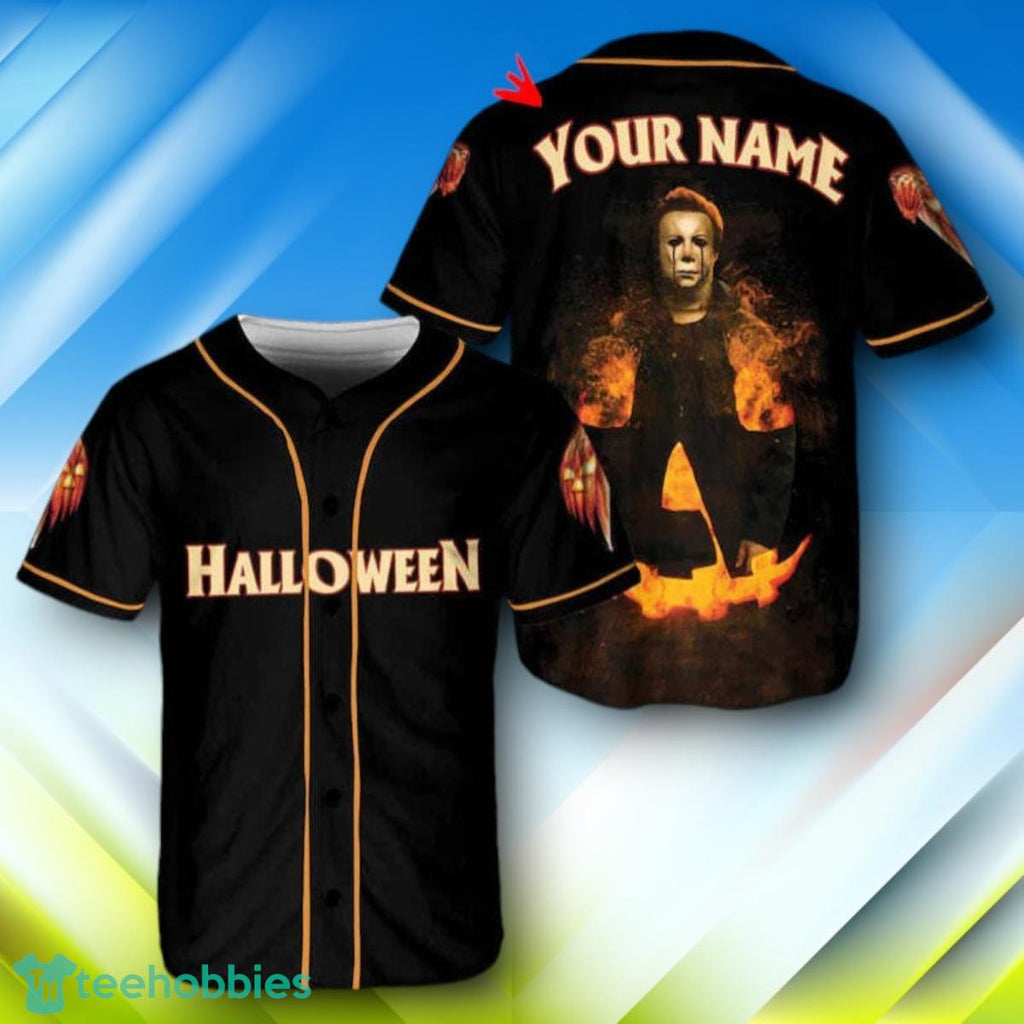 Custom Name Michael Myers Pumpkin Halloween Baseball Jersey Style Gift