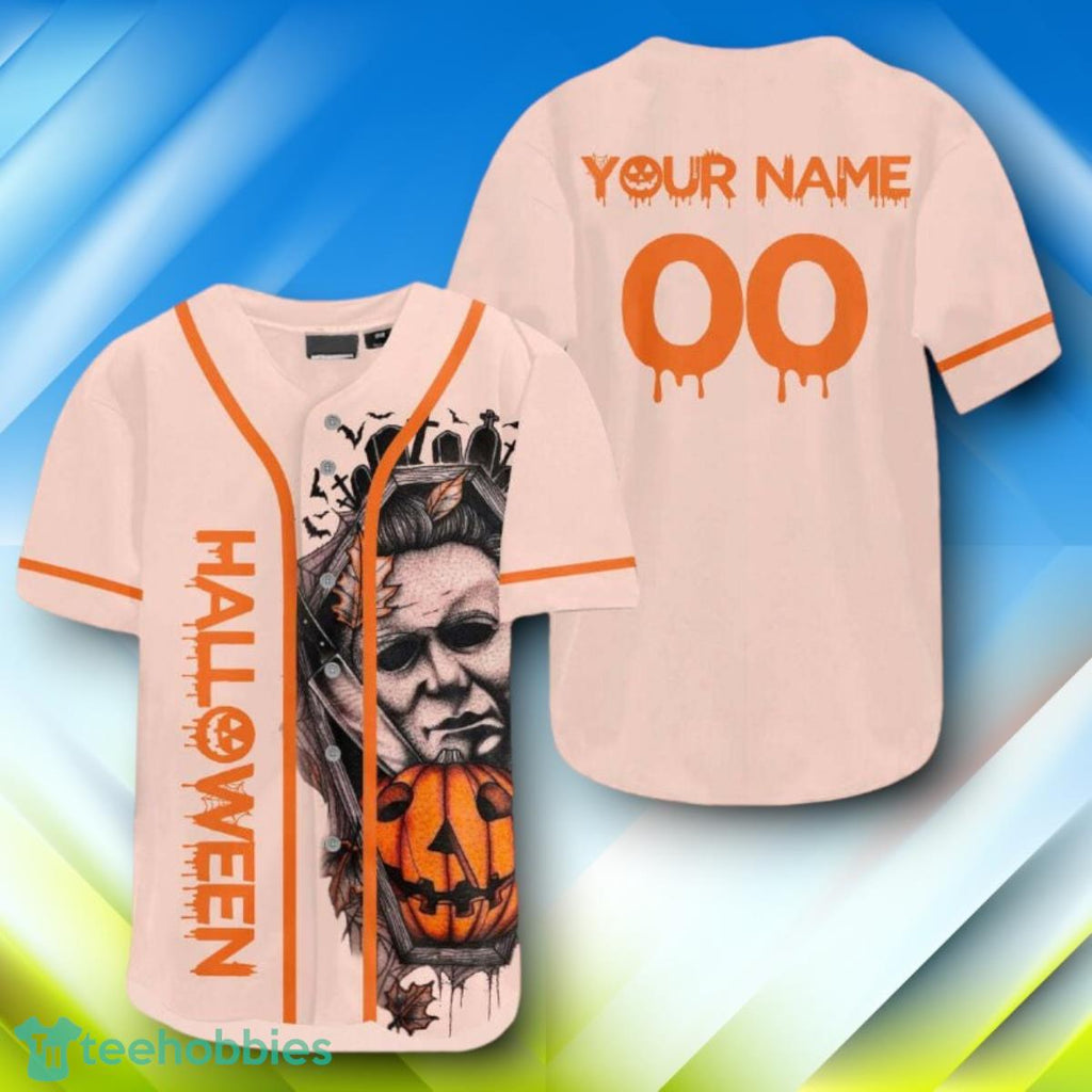 Custom Name Michael Myers Pumpkin Halloween Halloween Baseball Jersey Style Gift
