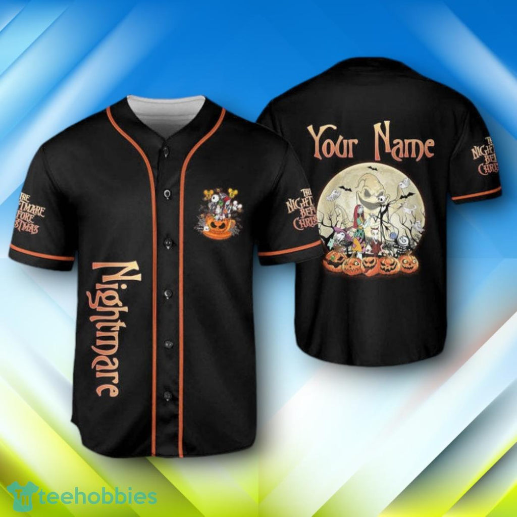 Custom Name Nightmare Jack & Sally Halloween Baseball Jersey Style Gift