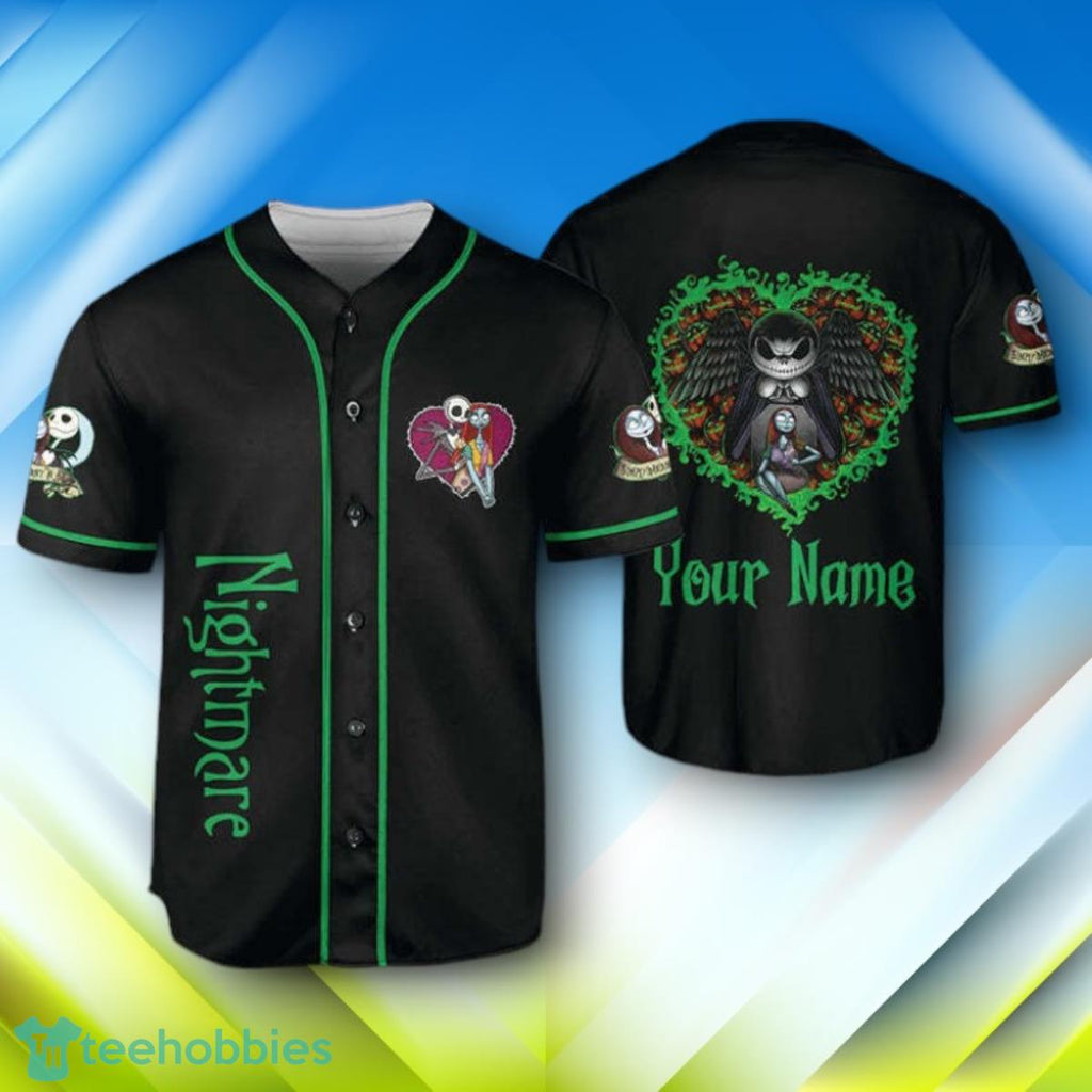 Custom Name Nightmare Jack And Sally Heart Halloween Baseball Jersey Style Gift