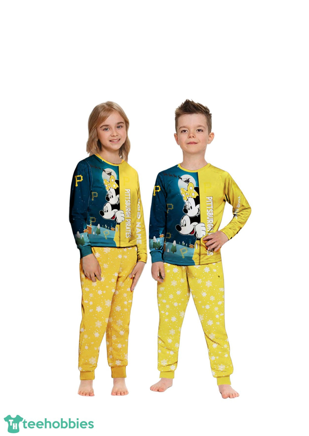 Custom Name Pittsburgh Pirates Cartoon Mouse Couple Christmas Matching Pajamas Set
