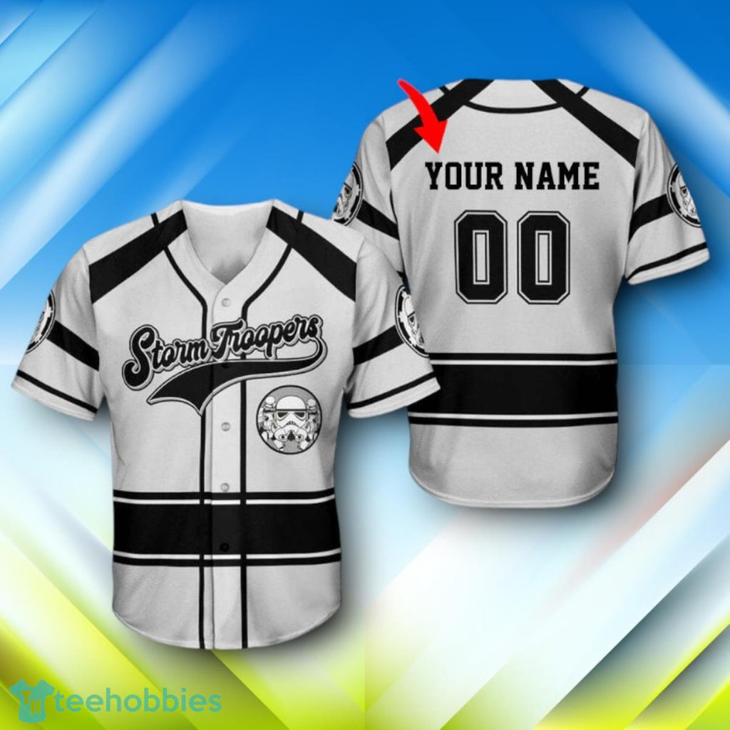 Custom Name Stormtrooper Black White Halloween Baseball Jersey Style Gift