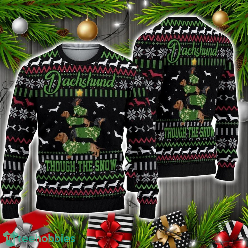 Dachshund Christmas Tree Ugly Knitted Christmas Sweater Christmas Holiday Gift
