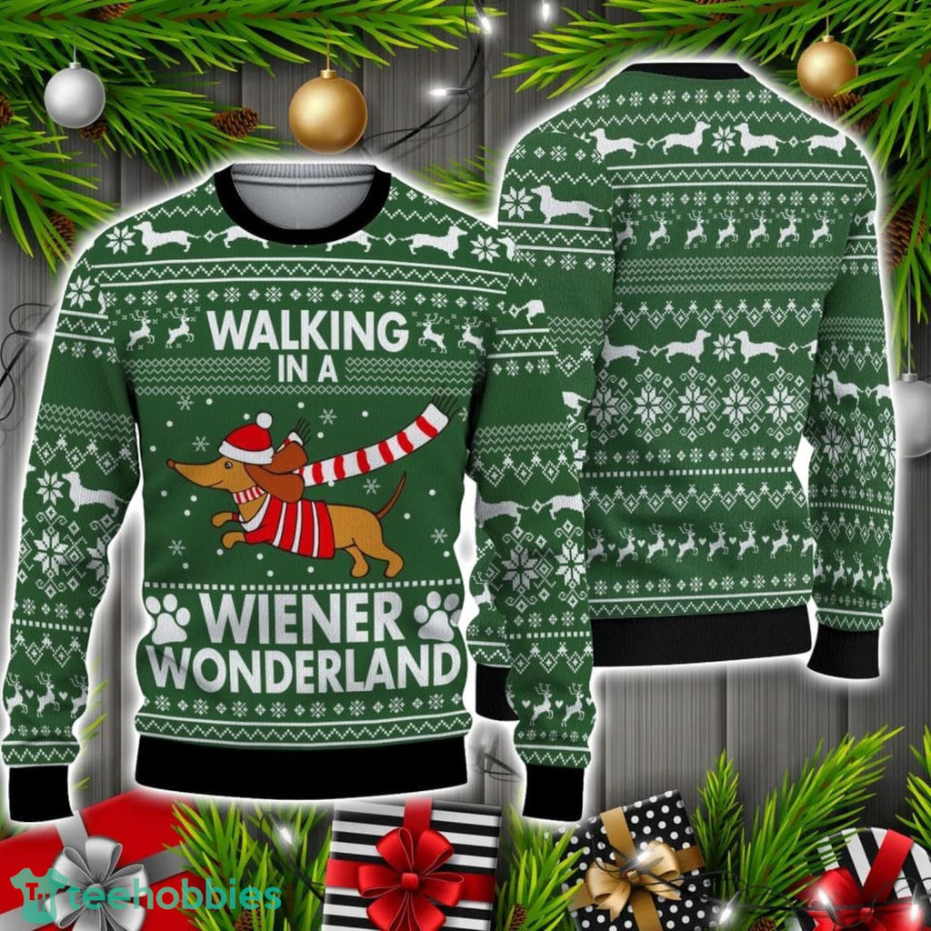 Dachshund Walking In A Weiner Wonderland Ugly Christmas Sweater Christmas Holiday Gift