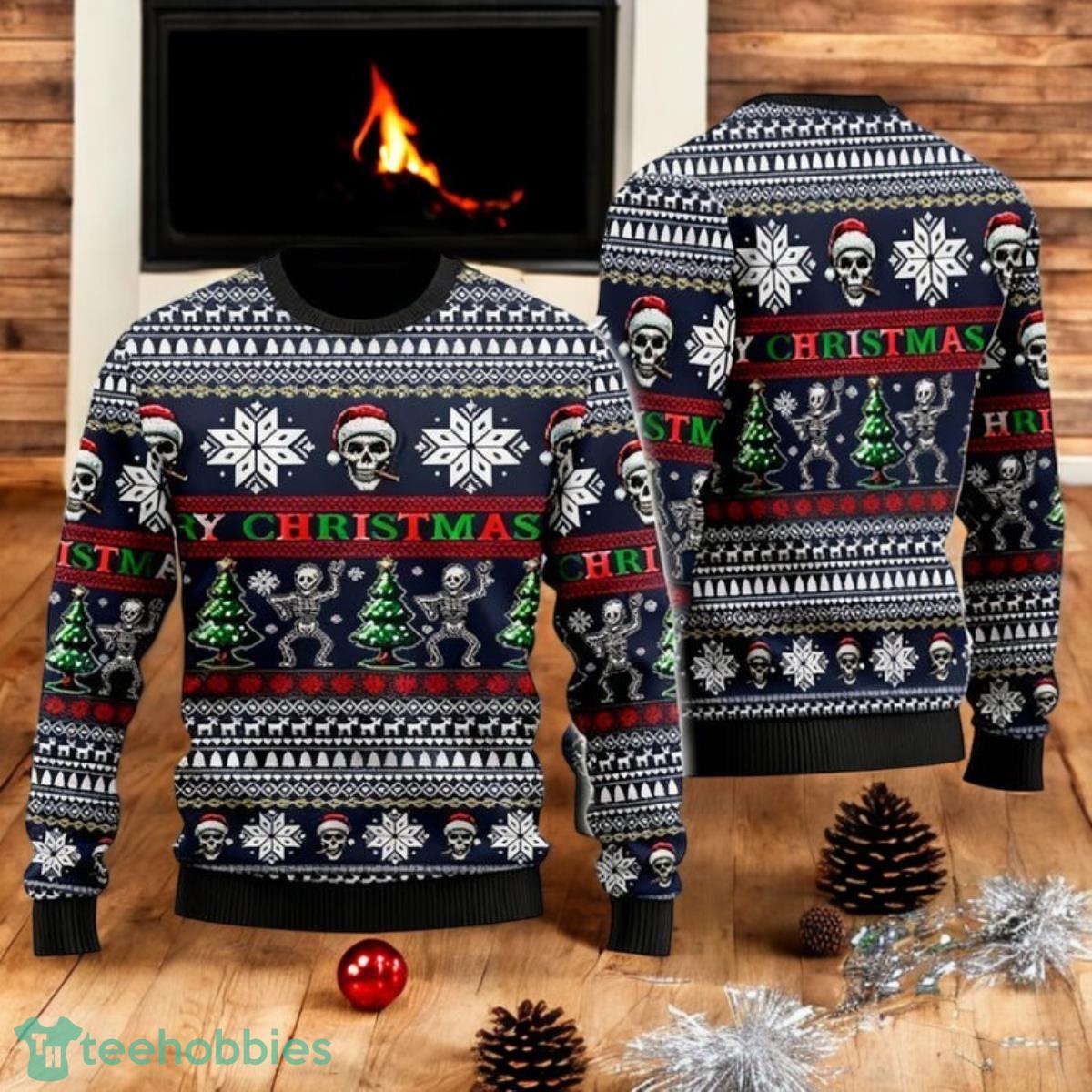 Dancing Skeleton Christmas Sweater Santa Skull Ugly Xmas