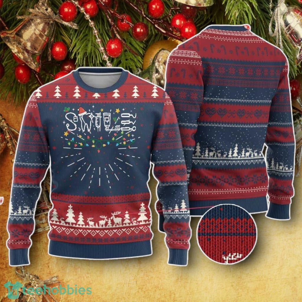 Dental Ugly Christmas Sweater Impressive Gift Red Santa Hat Teeth Funny Dentist Merry Xmas Lights