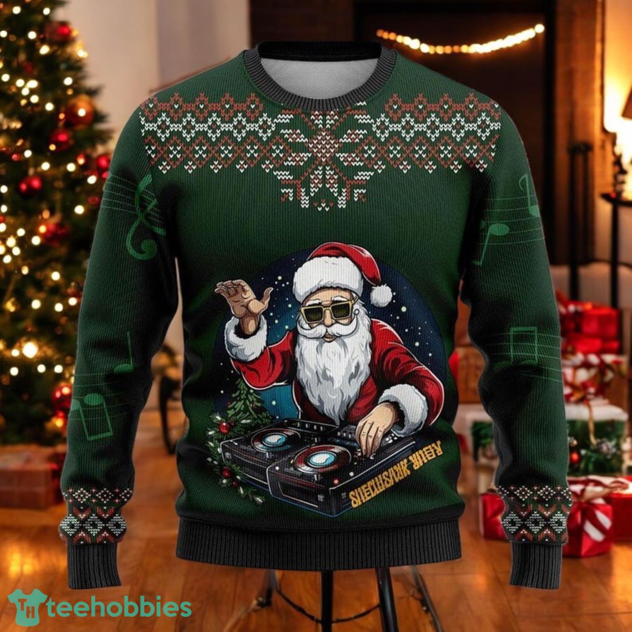 DJ Santa Christmas Sweater Retro Music Ugly Xmas Sweater