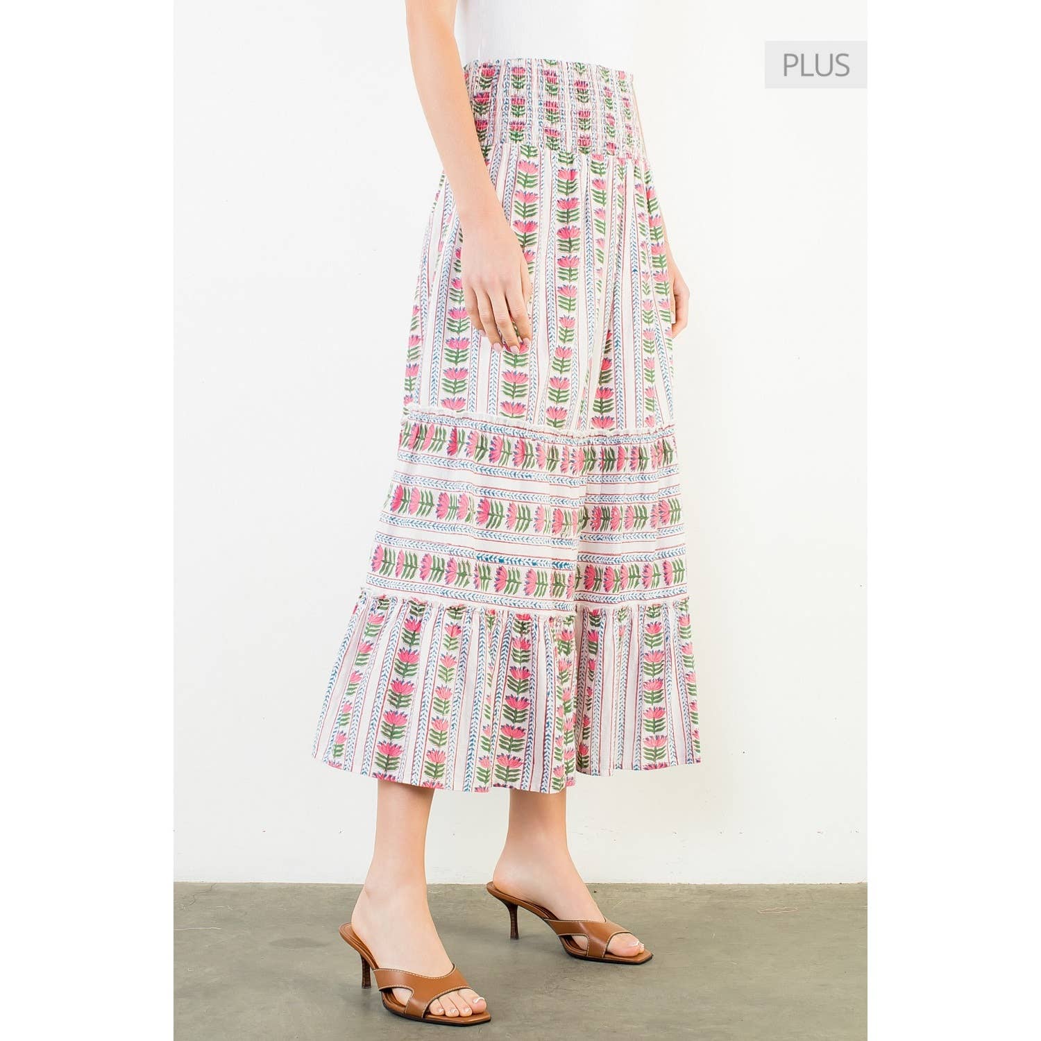 /Size Xl/ Smocked Waist Floral Pattern Long Skirt Unisex , , , Long Sleeve Tee