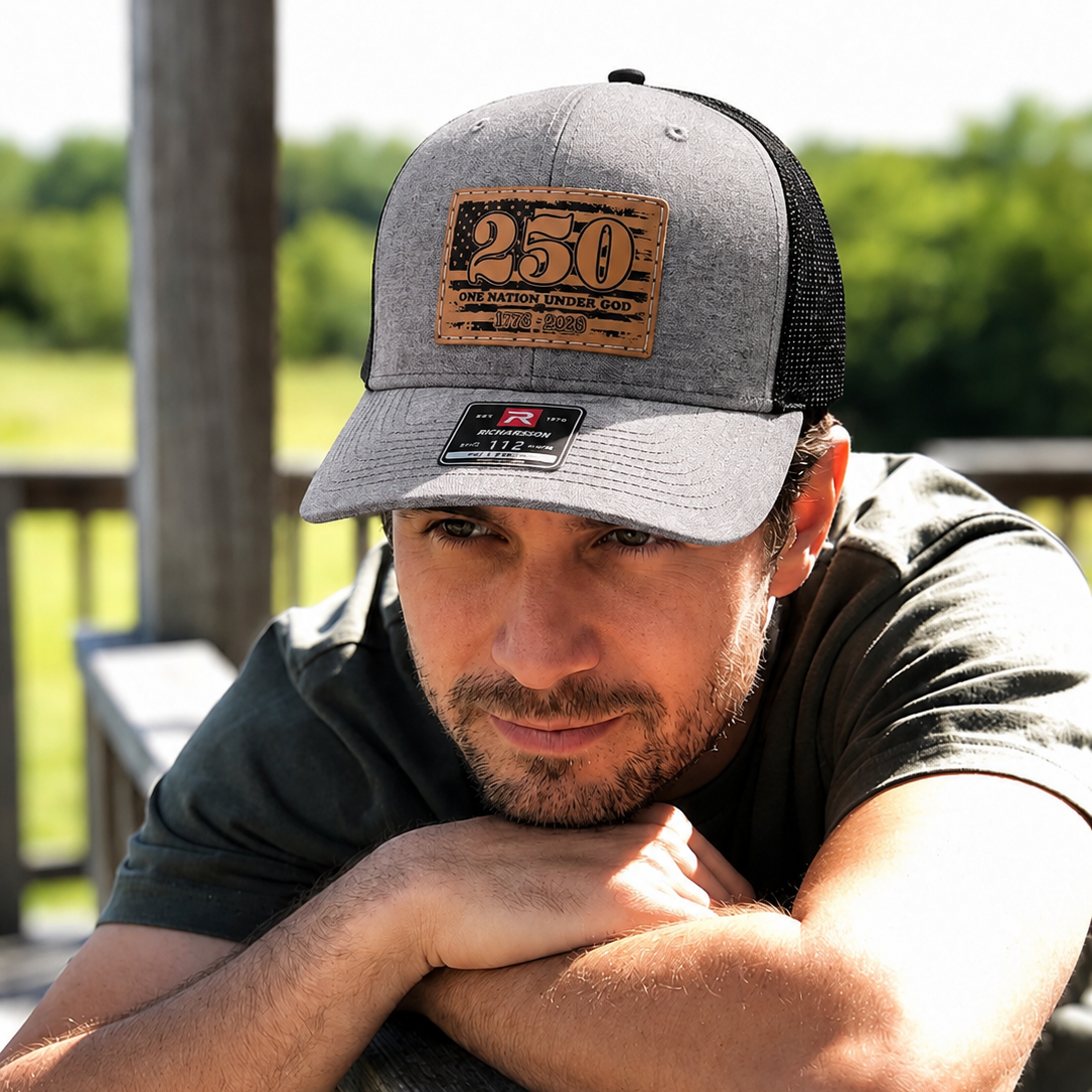 250 USA Leather Patch Richardson Hat Gray Unisex , , , Long Sleeve Tee