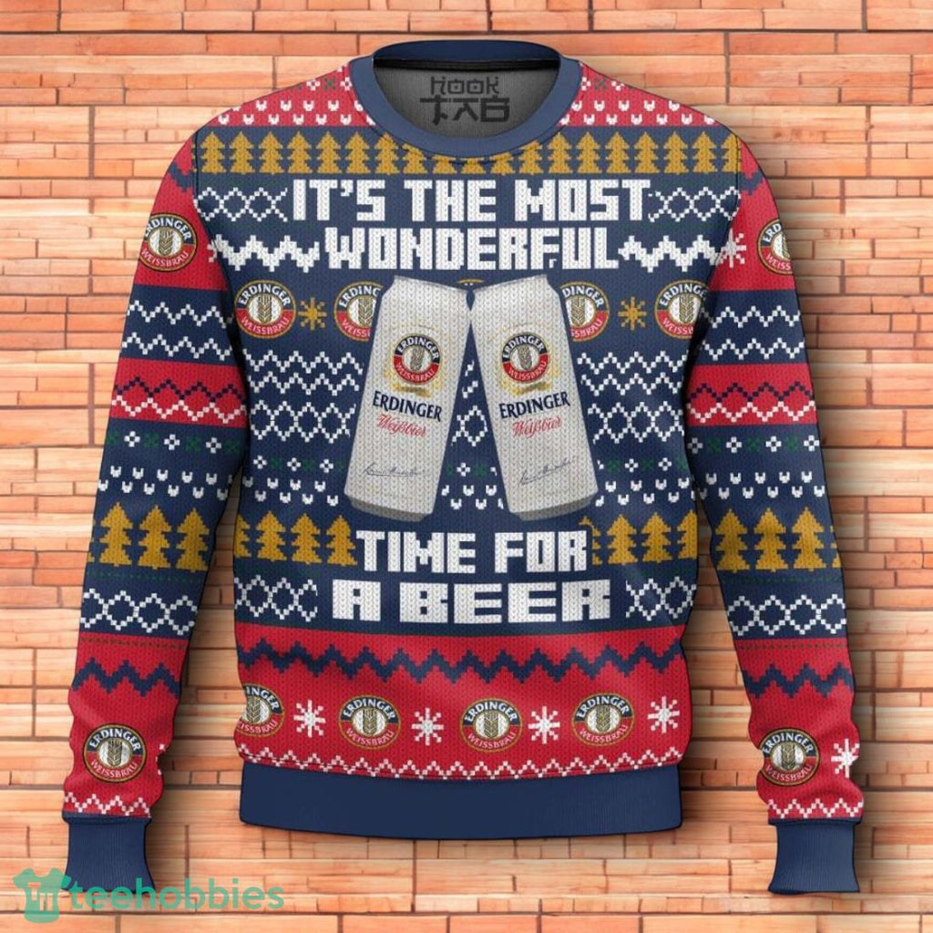 Erdinger It’s The Most Wonderful Time For A Beer Ugly Christmas Sweater 3D Design For Men Women