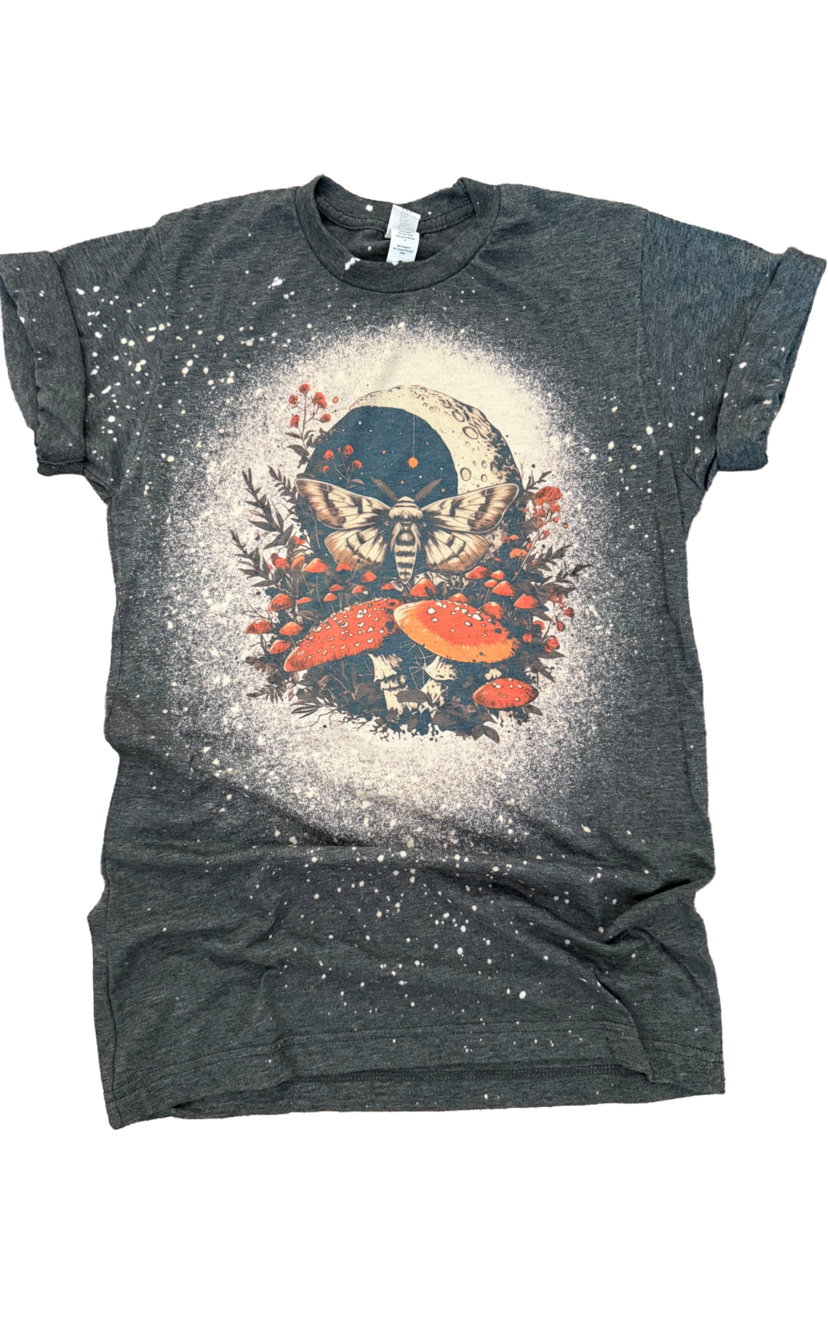 Mystical Moon Moth + Mushroom Bleached Tee Unisex , , , Long Sleeve Tee