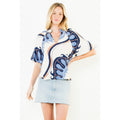 Abstract Print Top with Puff Sleeves Unisex , , , Long Sleeve Tee