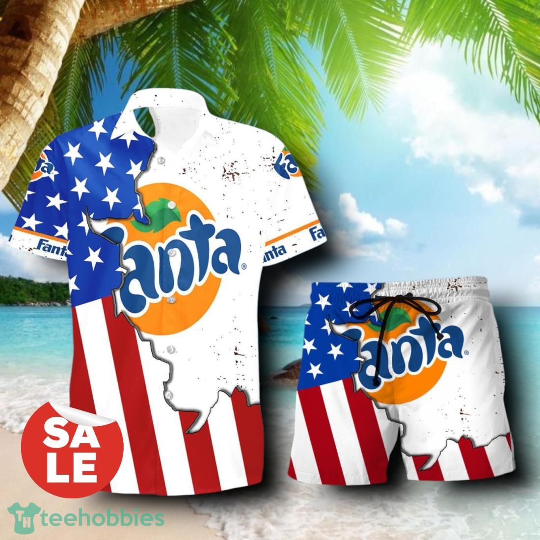 Fanta USA Flag Aloha Summer Beach Combo Hawaiian Shirt & Shorts For Men Women