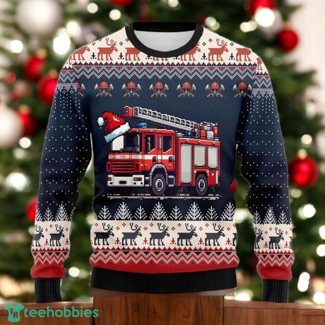 Fire Truck Christmas Sweater Funny Firefighter Ugly Xmas