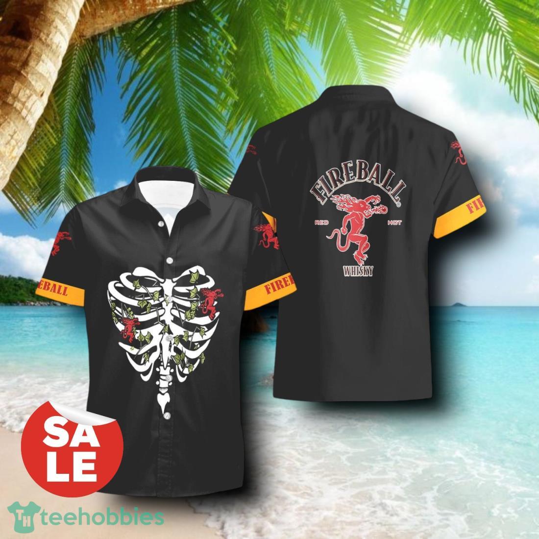 Fireball Cinnamon Whisky Chest Bone Summcer Halloween Combo Hawaiian Shirt & Shorts For Men Women