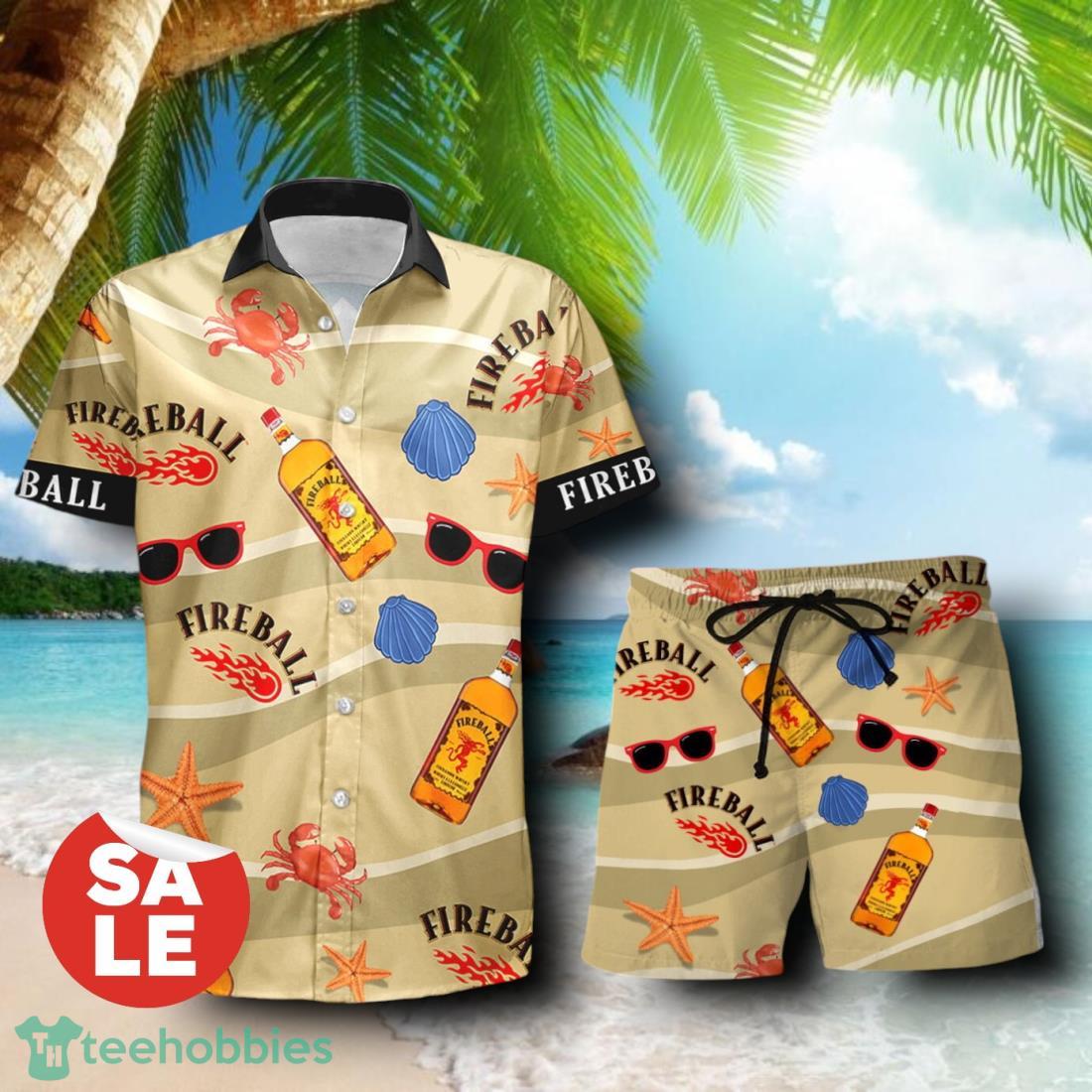 Fireball Cinnamon Whisky Summer Seafood Combo Hawaiian Shirt & Shorts For Men Women
