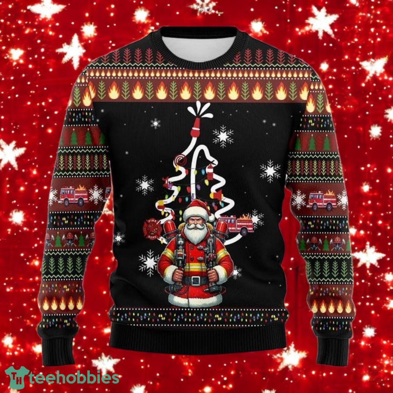 Firefighter Santa Christmas Sweater Funny Fireman Ugly Xmas Sweater