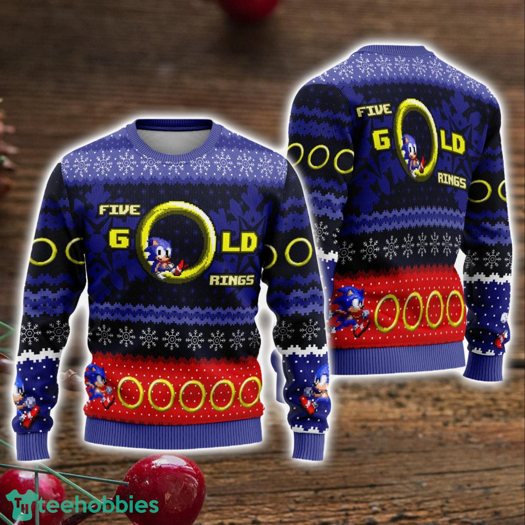 Five Gold Rings Cartoon Movie Ugly Christmas Sweater Gift Sonic Family Ugly Christmas Sweater Holiday Gift