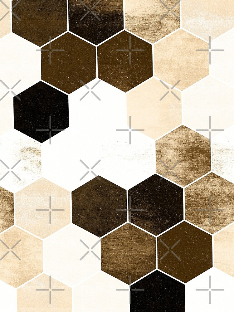 Honeycombs Print - Sepia Hexagon Stone Effect Art by K Design Store