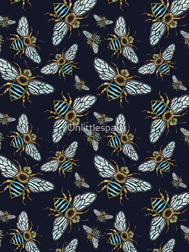 Lino Print Blue Banded Bee by Ohlittlespark