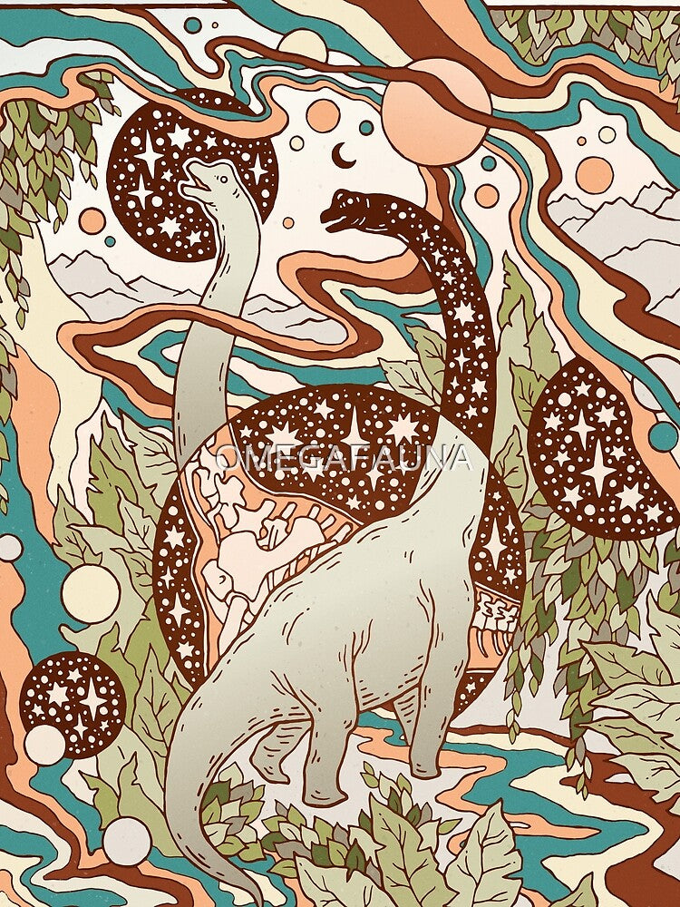 Jurassic Portal | Retro Rainbow Palette | Dinosaur Science Fiction Art by OMEGAFAUNA