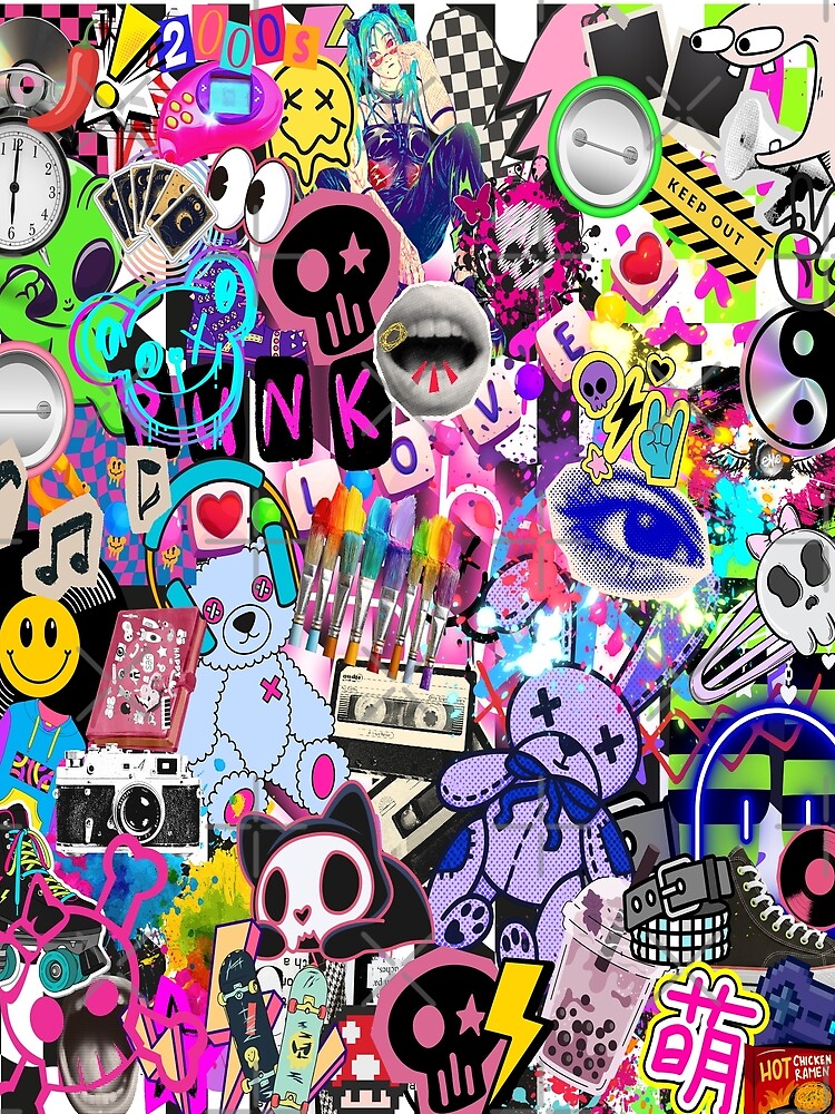 Scenecore Inspired 80, 90's Y2K and Today StickerBomb Collage by Side By Side Studio