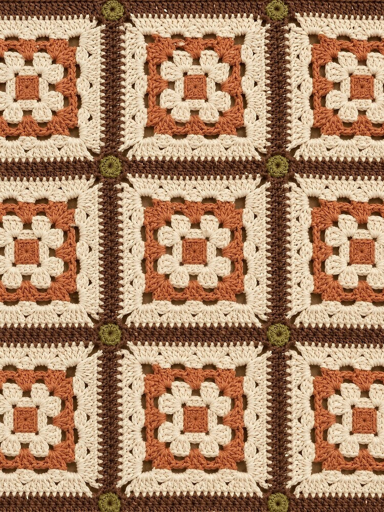Cotton Crochet Square Terracotta Brown Cream Vintage by LuisWorks