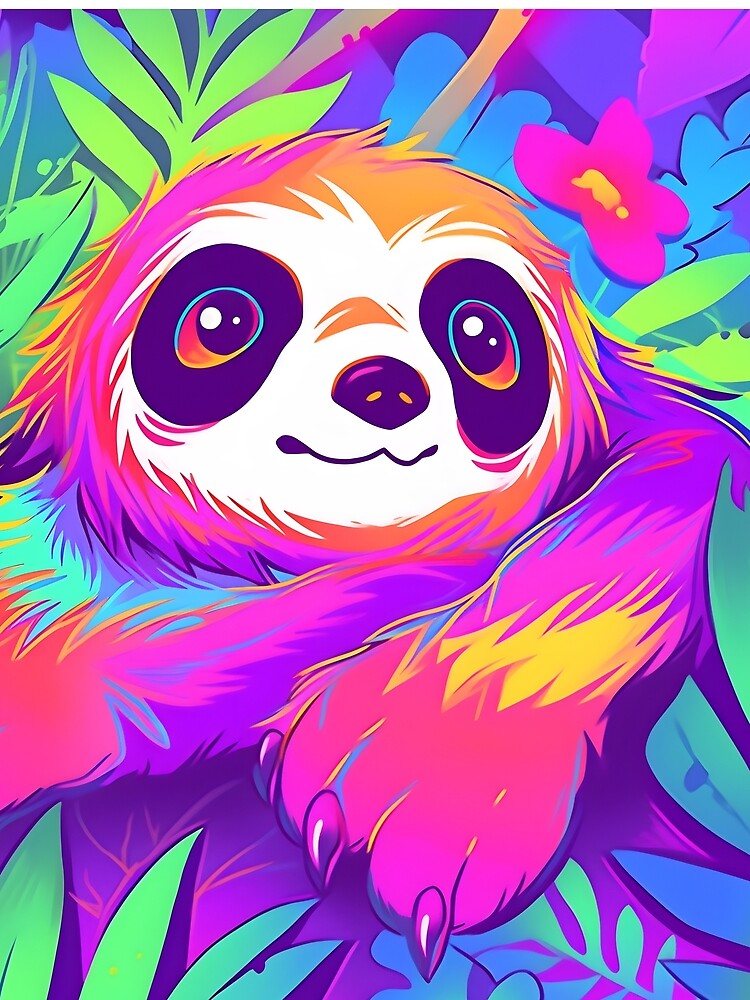 Y2K Aesthetic - Rainbow Relaxation Sloth by Cosmic-Canvases