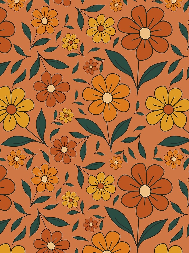 Warm Retro Flower Power Pattern by Spirit Owl Designs